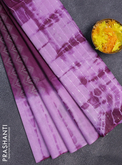 Bamboo saree deep purple and lavender with allover thread weaves and sequin work pallu