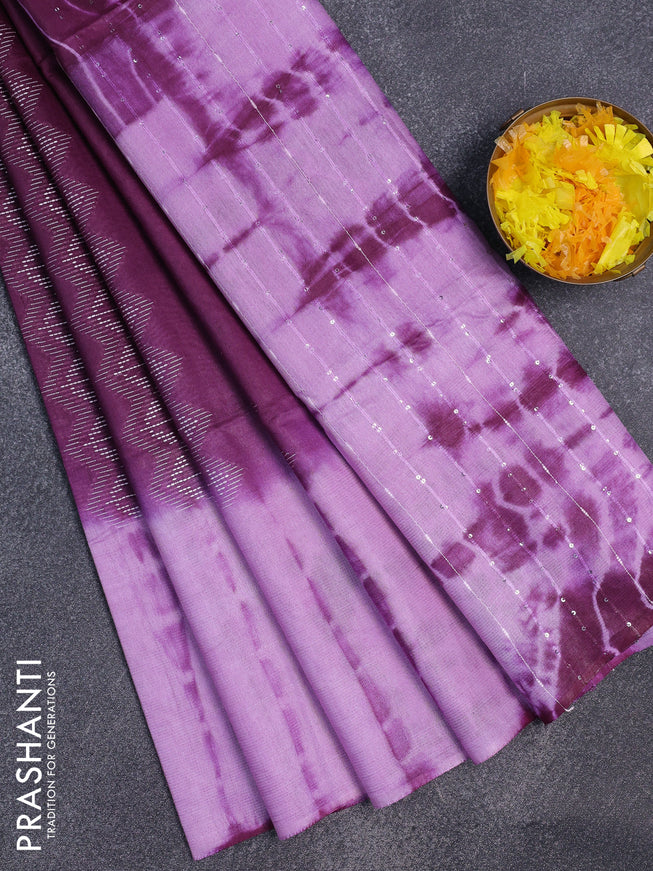 Bamboo saree deep purple and lavender with allover thread weaves and sequin work pallu