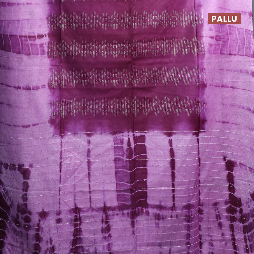 Bamboo saree deep purple and lavender with allover thread weaves and sequin work pallu