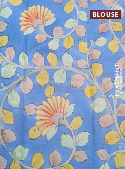 Pure soft silk saree pastel green and blue with zari woven buttas and digital kalamkari printed border