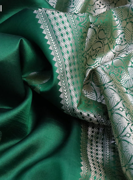 Banarasi poona silk saree dark green and red with zari woven buttas and zari woven border