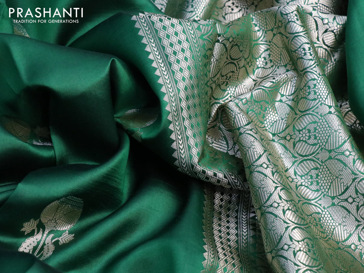 Banarasi poona silk saree dark green and red with zari woven buttas and zari woven border