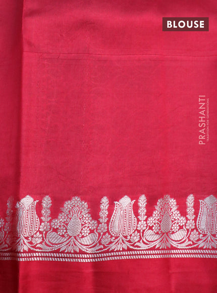 Banarasi poona silk saree dark green and red with zari woven buttas and zari woven border