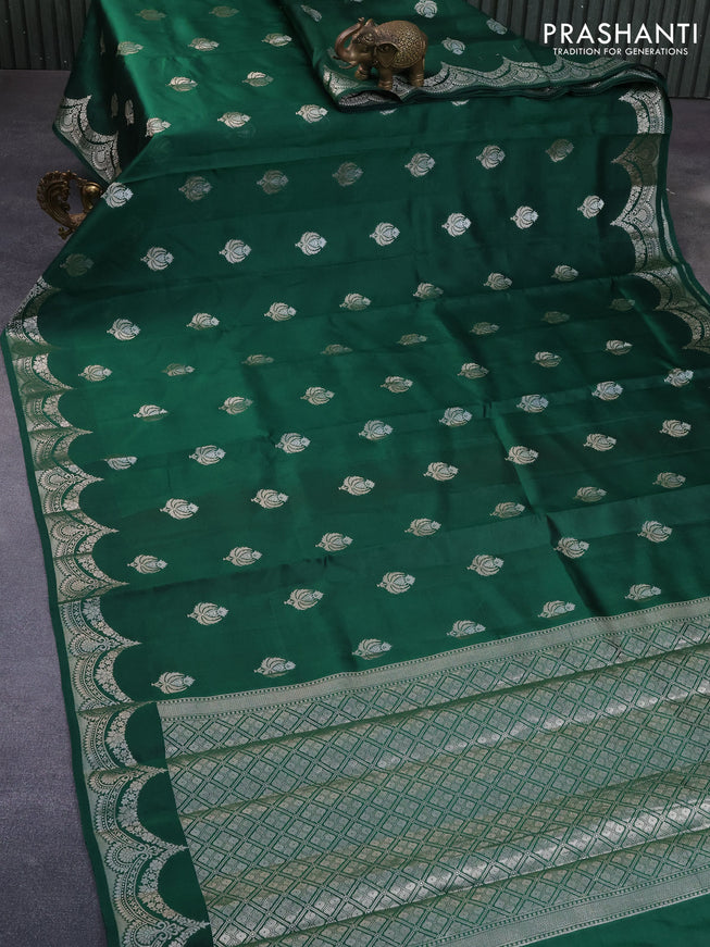 Banarasi poona silk saree dark green and maroon with zari woven buttas and zari woven border