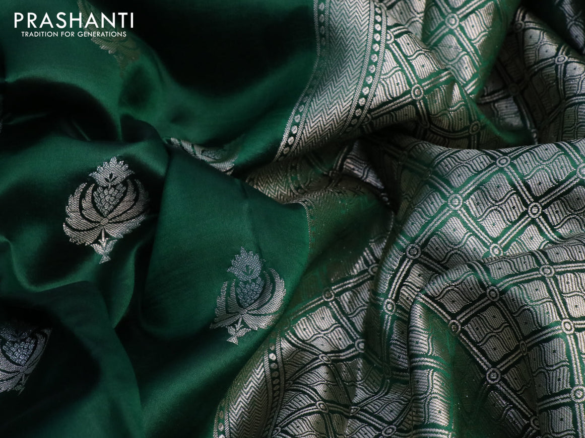 Banarasi poona silk saree dark green and maroon with zari woven buttas and zari woven border