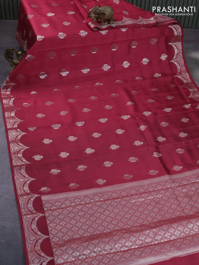 Banarasi poona silk saree red and green with zari woven buttas and zari woven border