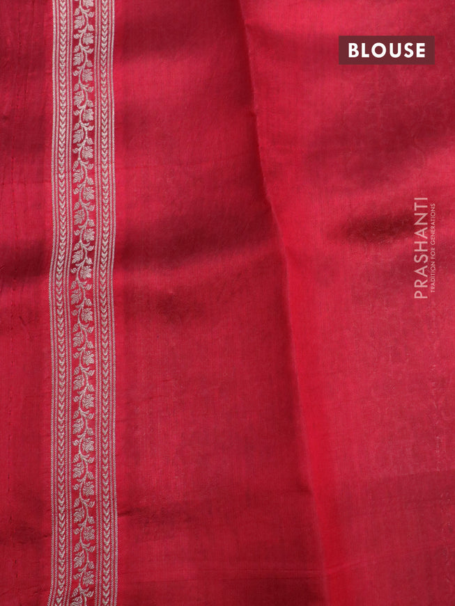 Banarasi poona silk saree green and red with allover geometric buttas and long zari woven border