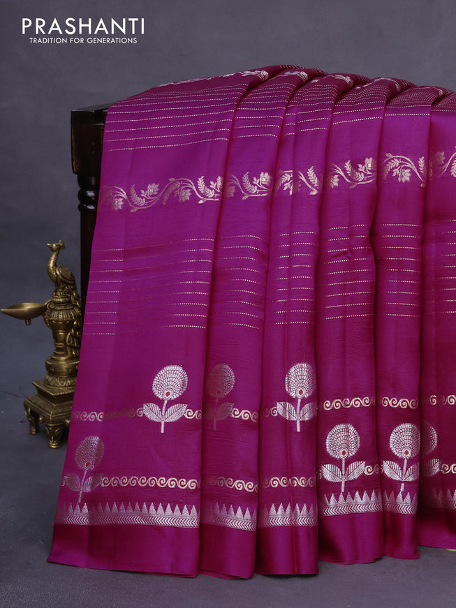 Banarasi poona silk saree dark pink and violet with allover zari weaves and long zari woven border