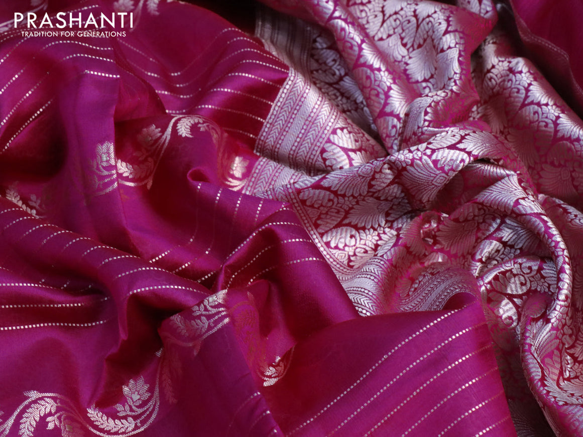 Banarasi poona silk saree dark pink and violet with allover zari weaves and long zari woven border