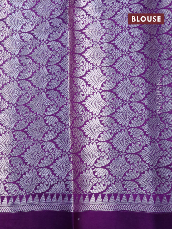 Banarasi poona silk saree dark pink and violet with allover zari weaves and long zari woven border