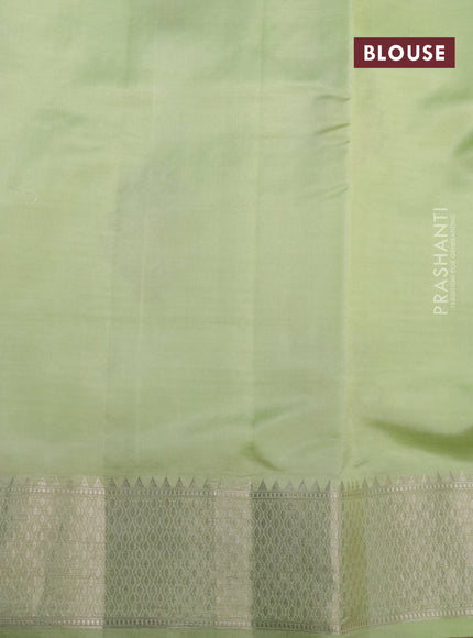 Banarasi poona silk saree pista green with allover zari stripe & buttas and zari woven border