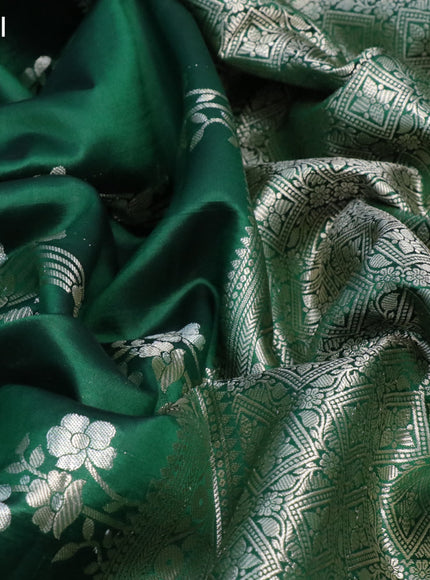 Banarasi poona silk saree dark green and red with allover floral zari weaves and zari woven simple border