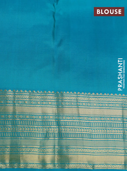 Pure kanchipuram silk saree mango yellow and teal green with self emboss & zari buttas and zari woven border