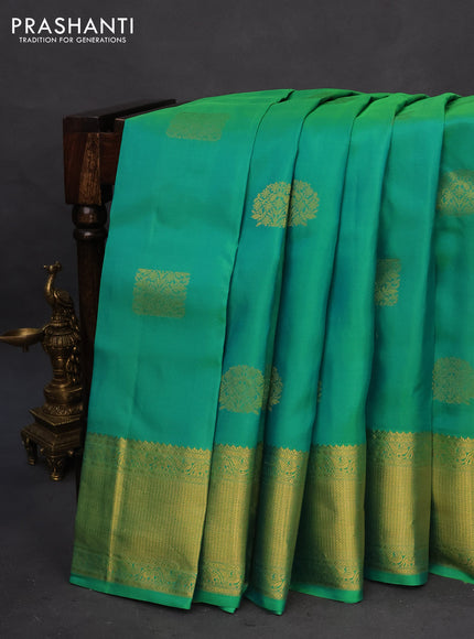 Pure kanchipuram silk saree dual shade of green and pink with zari woven buttas and zari woven border