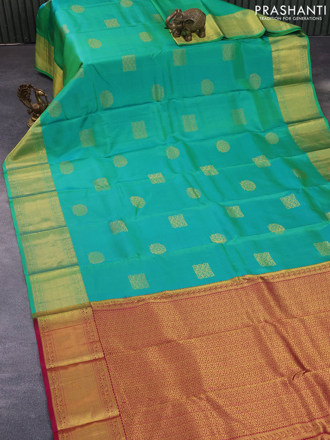 Pure kanchipuram silk saree dual shade of green and pink with zari woven buttas and zari woven border