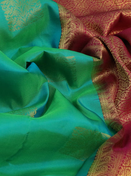 Pure kanchipuram silk saree dual shade of green and pink with zari woven buttas and zari woven border