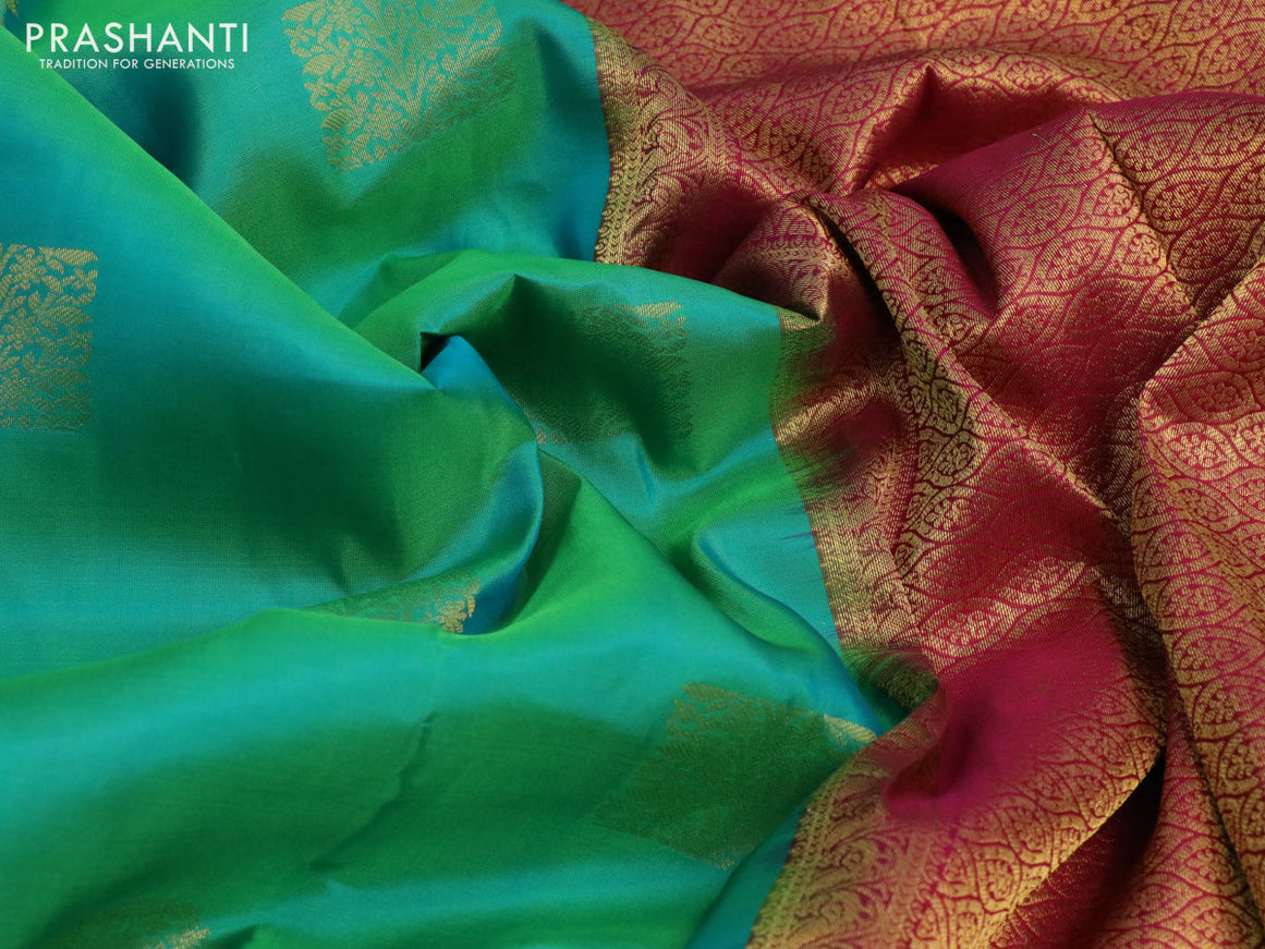 Pure kanchipuram silk saree dual shade of green and pink with zari woven buttas and zari woven border