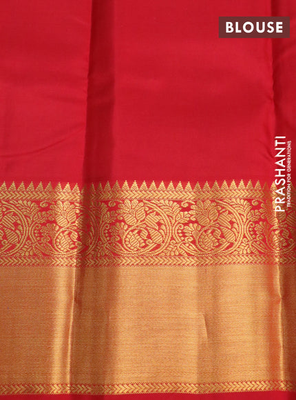 Pure kanchipuram silk saree lime yellow and red with zari woven buttas and long zari woven korvai border