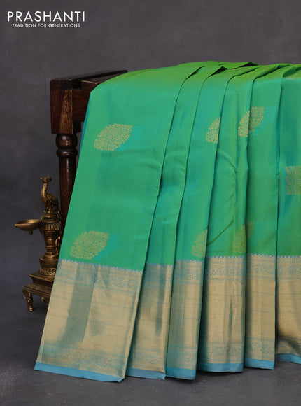 Pure kanchipuram silk saree green and dual shade of blue with zari woven buttas and zari woven border