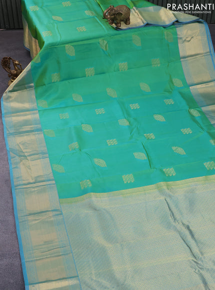 Pure kanchipuram silk saree green and dual shade of blue with zari woven buttas and zari woven border