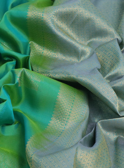 Pure kanchipuram silk saree green and dual shade of blue with zari woven buttas and zari woven border