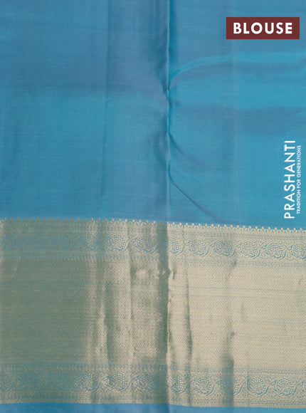 Pure kanchipuram silk saree green and dual shade of blue with zari woven buttas and zari woven border