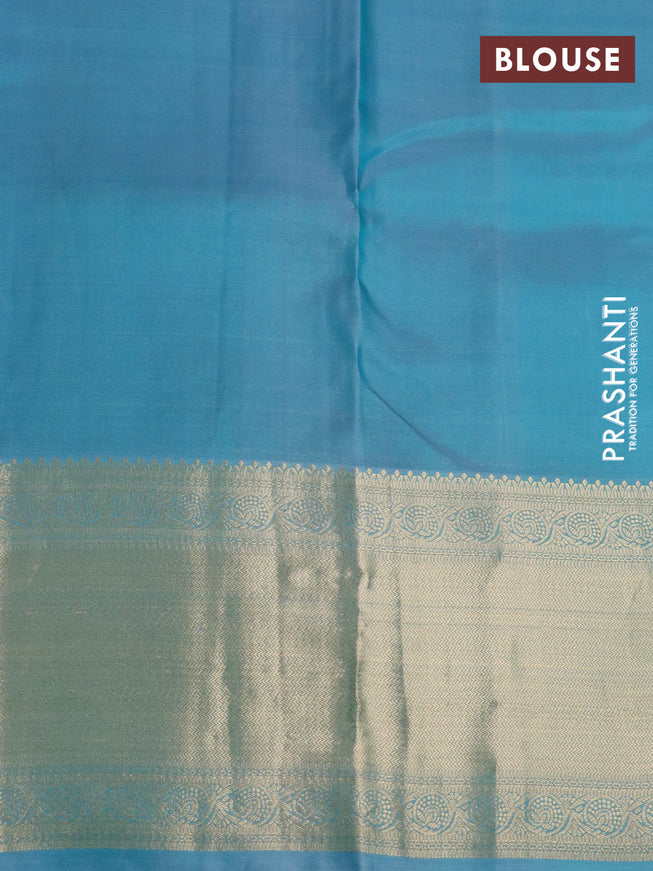 Pure kanchipuram silk saree green and dual shade of blue with zari woven buttas and zari woven border