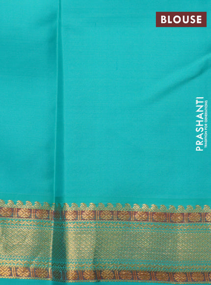 Pure kanchipuram silk saree dark pink and green with plain body and zari woven korvai border