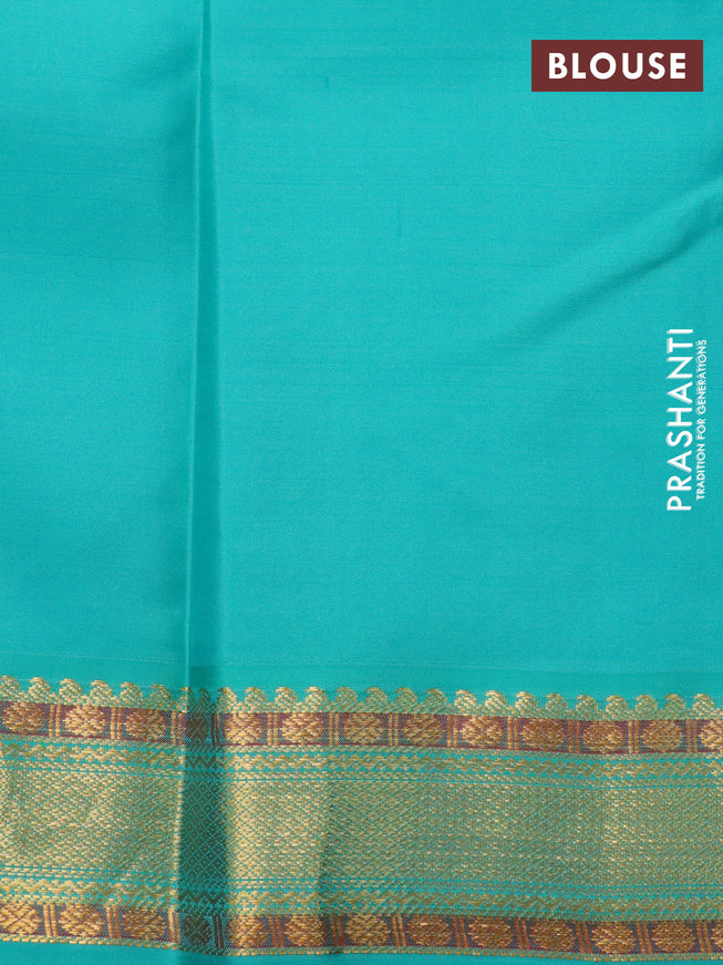 Pure kanchipuram silk saree dark pink and green with plain body and zari woven korvai border