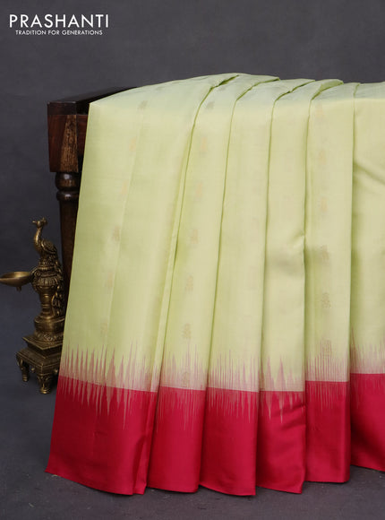 Pure kanchipuram silk saree pista green with allover zari weaves and ganga jamuna border