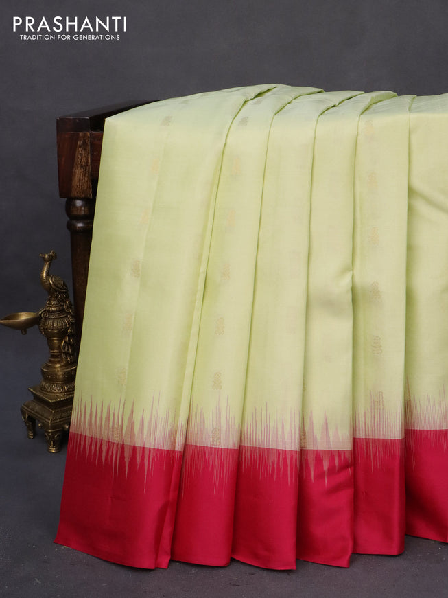 Pure kanchipuram silk saree pista green with allover zari weaves and ganga jamuna border