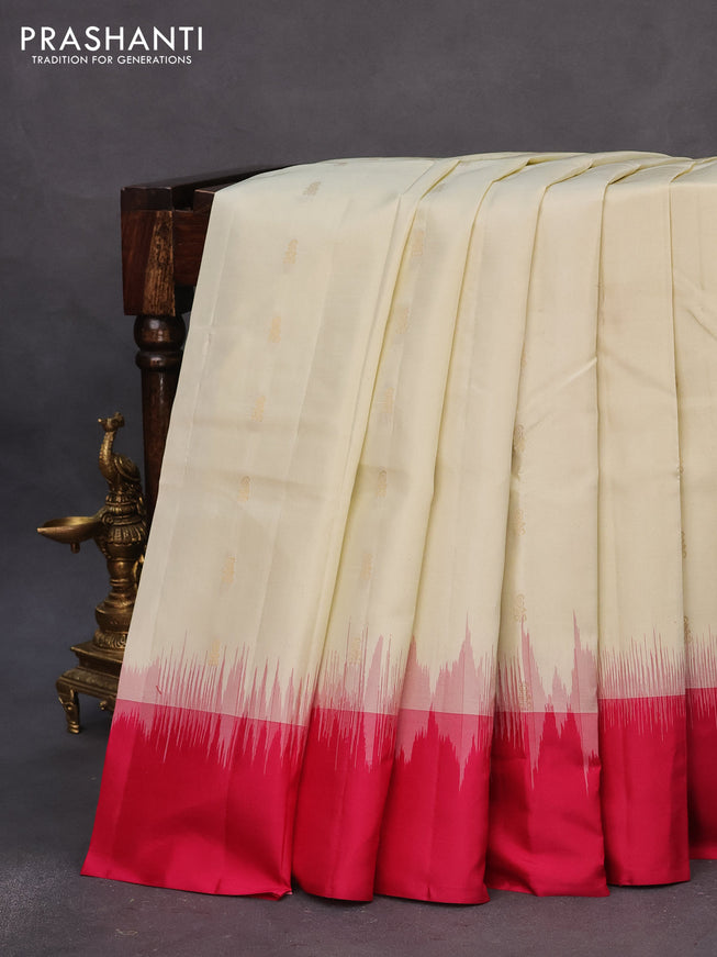 Pure kanchipuram silk saree cream with allover zari weaves and ganga jamuna border