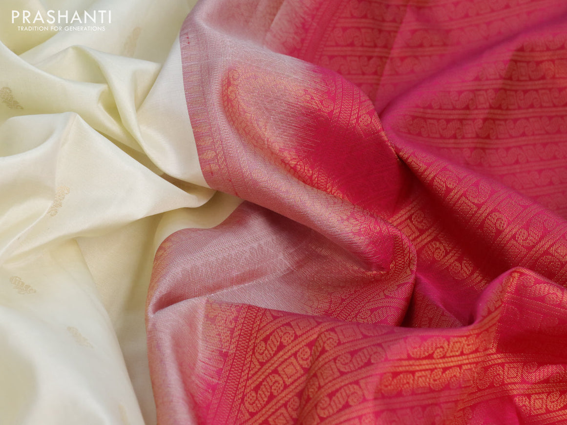 Pure kanchipuram silk saree cream with allover zari weaves and ganga jamuna border