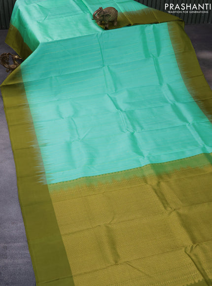 Pure kanchipuram silk saree teal green and mehendi green with allover zari weaves and simple border