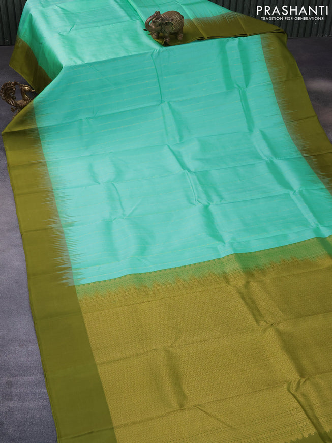 Pure kanchipuram silk saree teal green and mehendi green with allover zari weaves and simple border