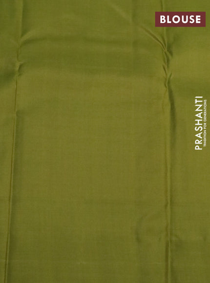 Pure kanchipuram silk saree teal green and mehendi green with allover zari weaves and simple border