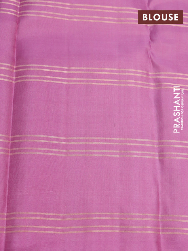 Pure kanchipuram silk saree lime green and mauve pink with allover zari checks & buttas in borderless style