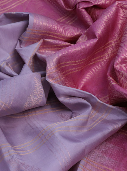 Pure kanchipuram silk saree pastel grey and mauve pink with allover zari checks & buttas in borderless style