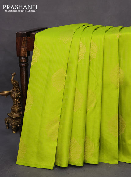 Pure kanchipuram silk saree light green and pink with allover zari weaves in borderless style