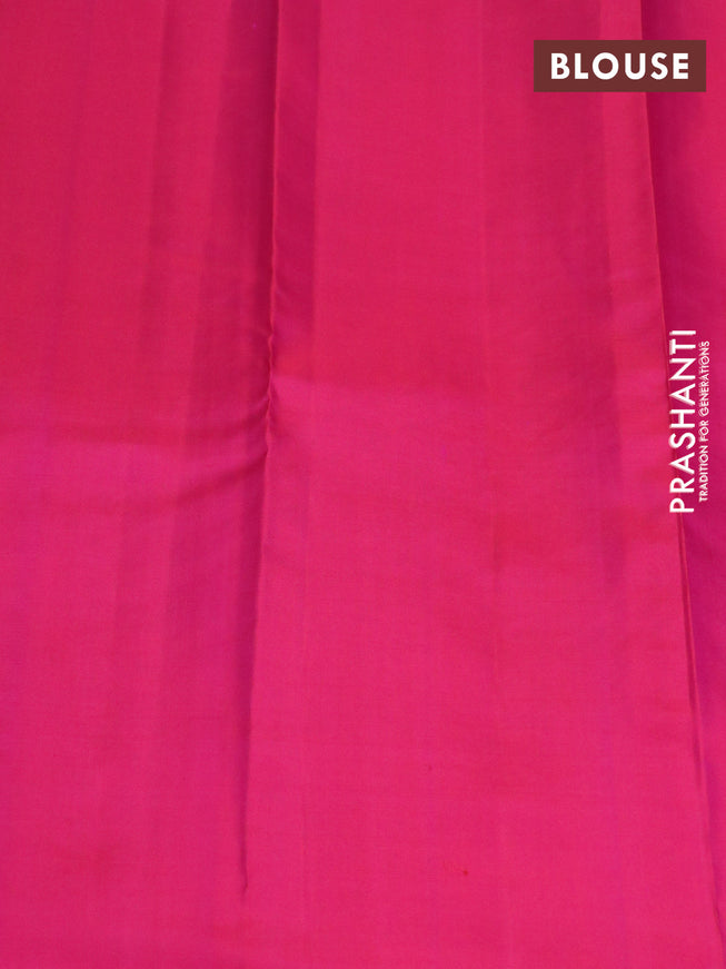 Pure kanchipuram silk saree green and dual shade of pinkish orange with zari woven buttas and piping border