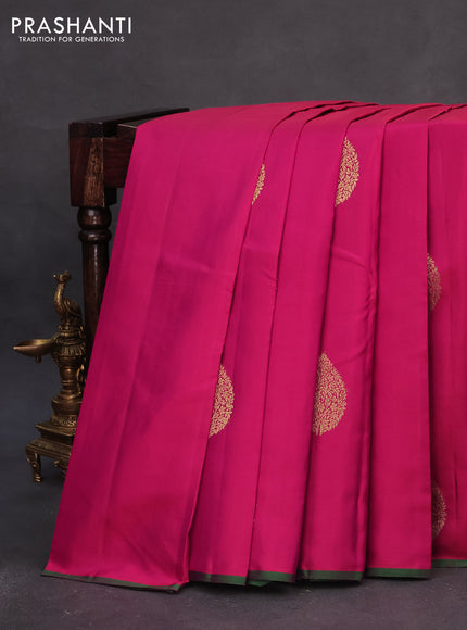 Pure kanchipuram silk saree dual shade of pink and dual shade of green with zari woven buttas and piping border