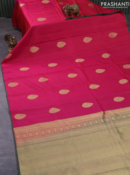 Pure kanchipuram silk saree dual shade of pink and dual shade of green with zari woven buttas and piping border