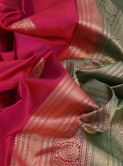 Pure kanchipuram silk saree dual shade of pink and dual shade of green with zari woven buttas and piping border