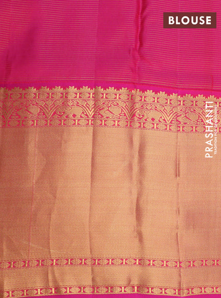 Pure kanchipuram silk saree sandal and pink with allover zari checks & buttas and long zari woven korvai border