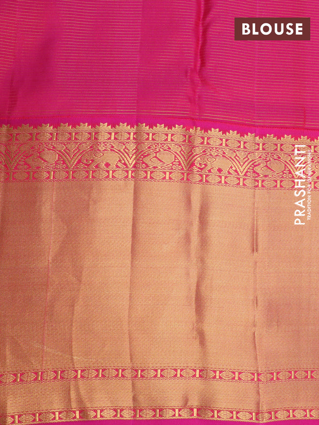 Pure kanchipuram silk saree sandal and pink with allover zari checks & buttas and long zari woven korvai border