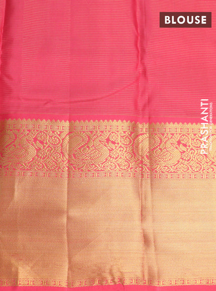 Pure kanchipuram silk saree beige and pink with allover zari checks & buttas and long annam zari woven korvai border