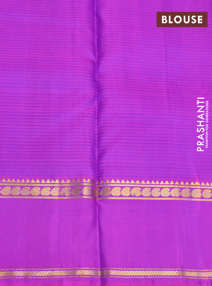 Pure kanchipuram silk saree blue with allover stripes pattern and ganga jamuna border