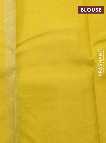 Pure kanchipuram silk saree candy pink and lime yellow with allover zari weaves & buttas in borderless style