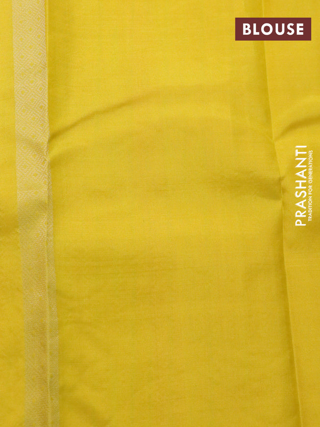 Pure kanchipuram silk saree candy pink and lime yellow with allover zari weaves & buttas in borderless style