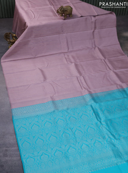 Pure kanchipuram silk saree grey and teal blue with allover zari weaves & buttas in borderless style